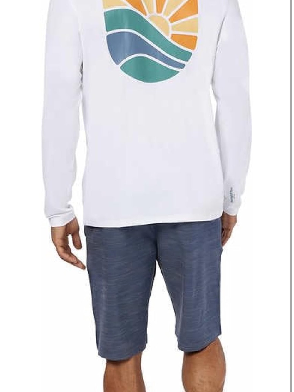 Men's White Long-Sleeve Graphic Shirt with Sunrise Wave Print
